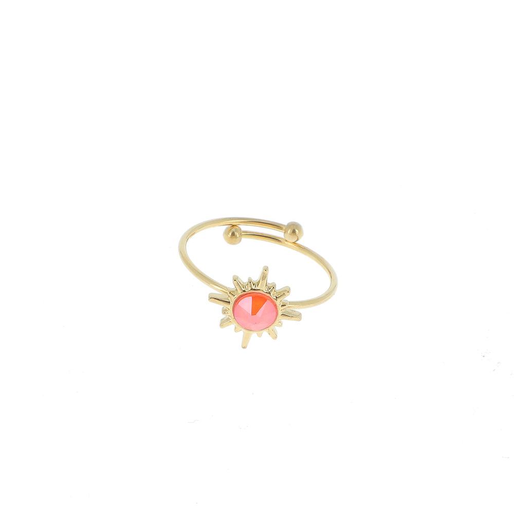 Ring, BOHM PARIS|Bague Melany dorée with Cristal electric orange