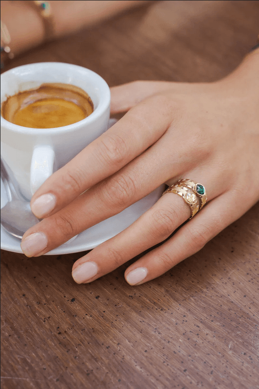 Sormus, BOHM PARIS|Bague Ghita dorée avec cristal vintage rose