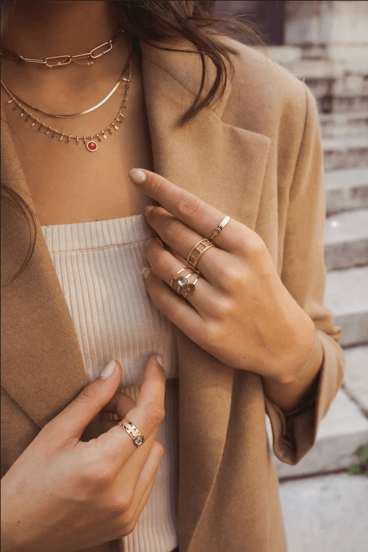 Sormus, BOHM PARIS|Bague Ghita dorée avec cristal vintage rose