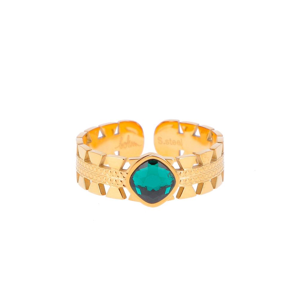 Ring, BOHM PARIS|Bague Ghita dorée avec Cristal Emerald green