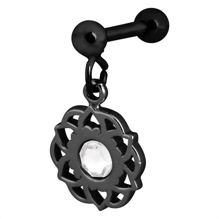 Cartilage jewelry/tragus jewelry, Steel Blackline® Mandala Dangle