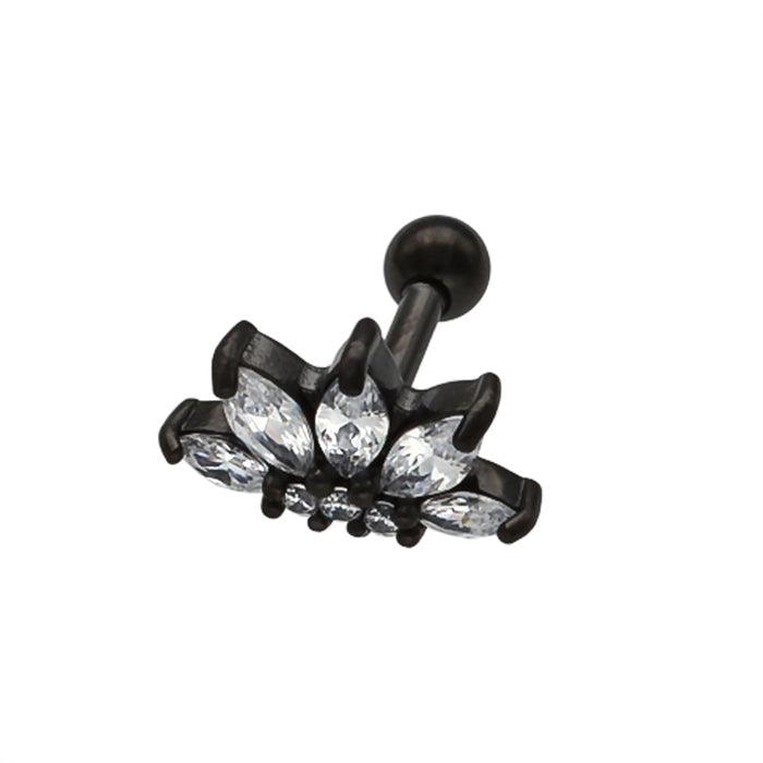 Cartilage jewelry/tragus jewelry, Steel Blackline® CZ Lotus Barbell