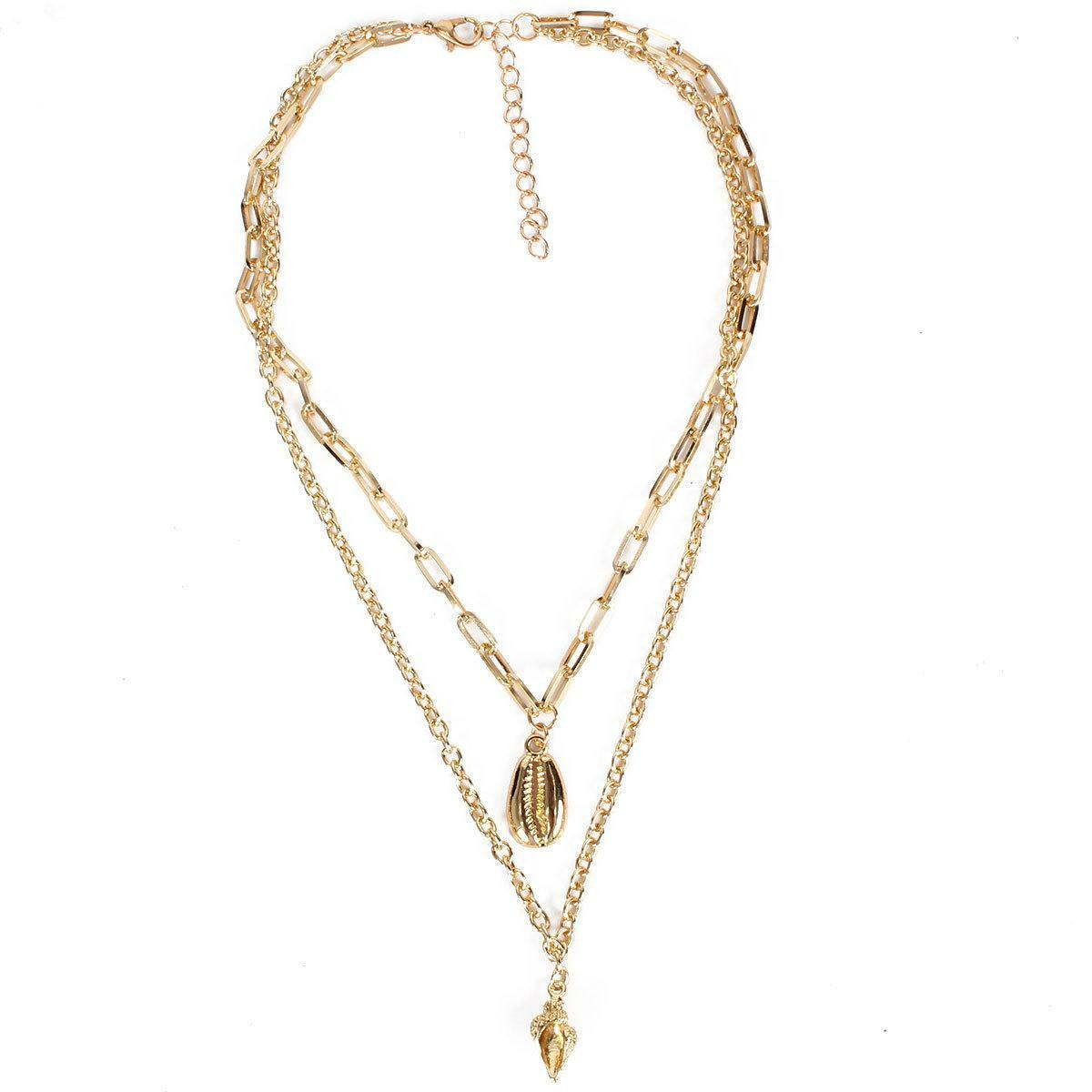 Layered necklace, FRENCH RIVIERA|Two Layer Seashell Necklace in Gold