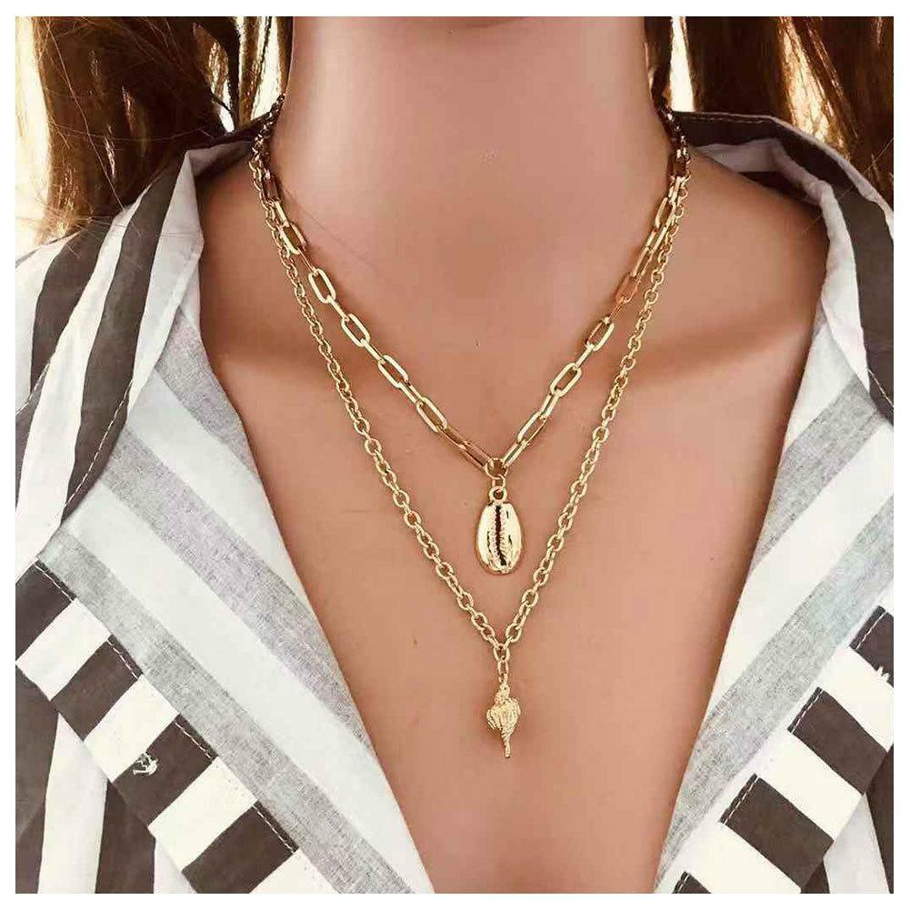 Layered necklace, FRENCH RIVIERA|Two Layer Seashell Necklace in Gold