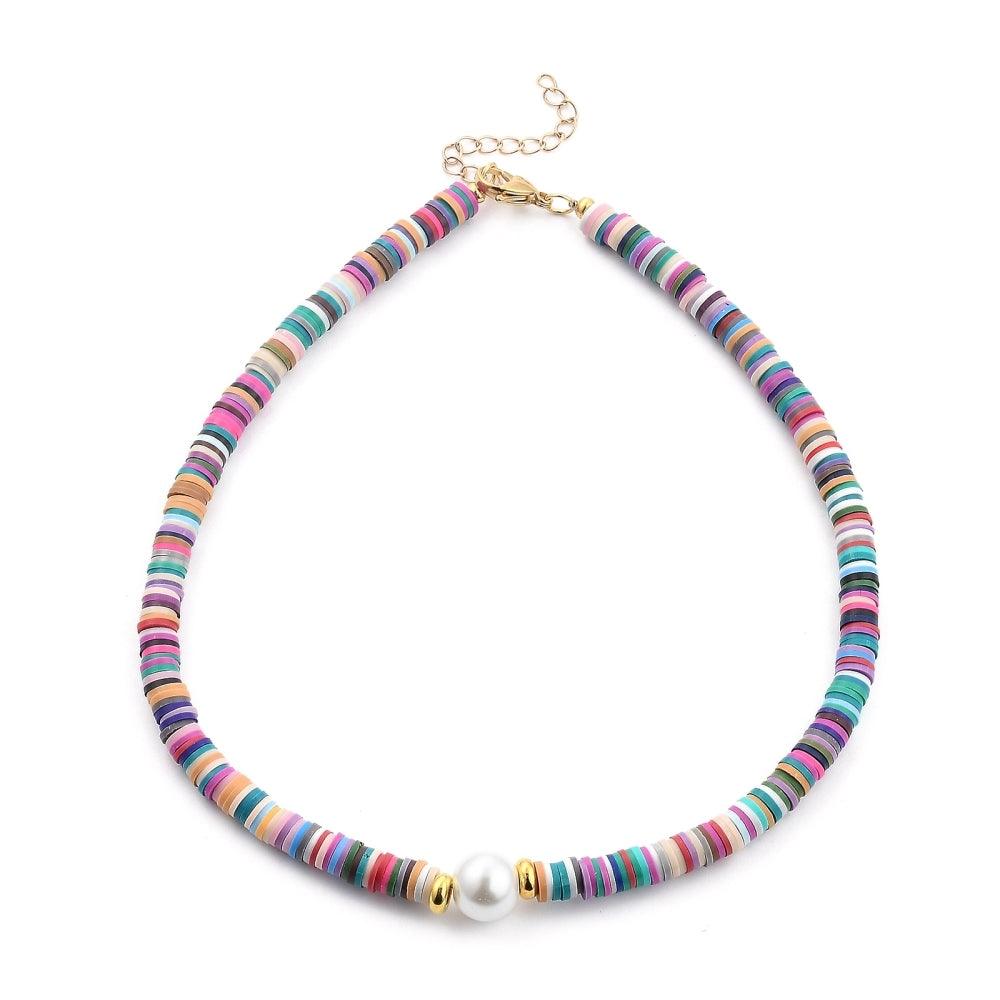 Necklace, FRENCH RIVIERA|Multicolor Surf Necklace with Pearl