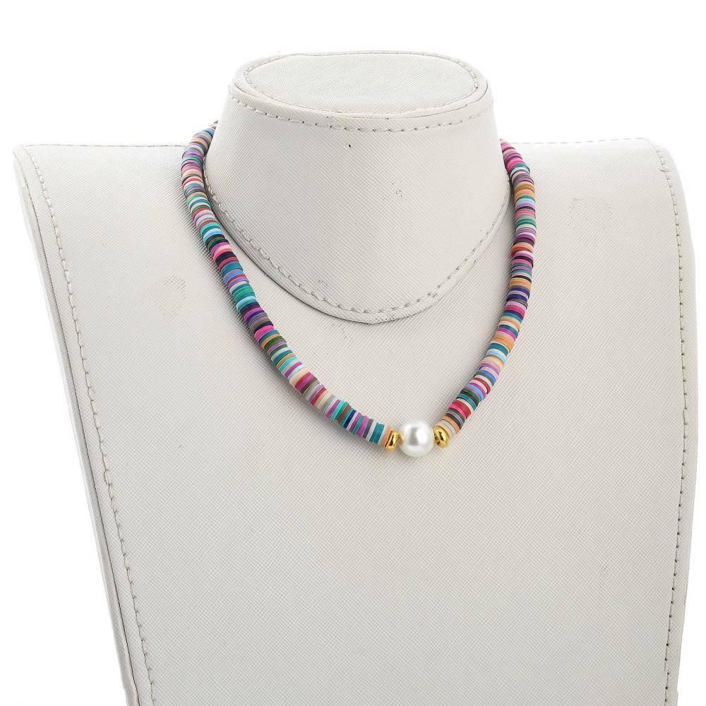 Necklace, FRENCH RIVIERA|Multicolor Surf Necklace with Pearl