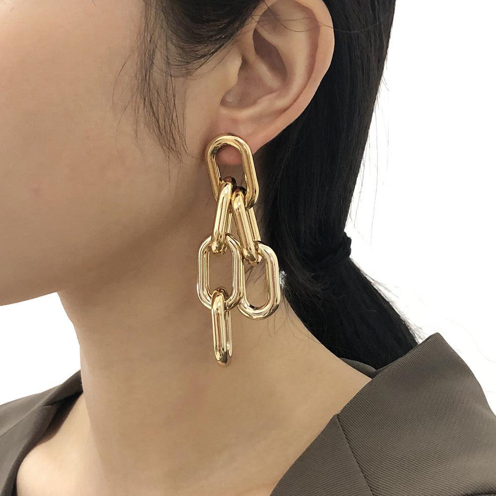 Earrings, PAPARAZZI|Chunky Gold Chain Earrings