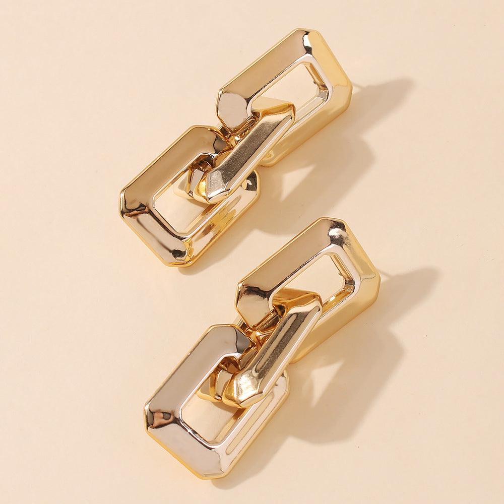 Earrings, PAPARAZZI|Chunky Square Gold Chain Earrings