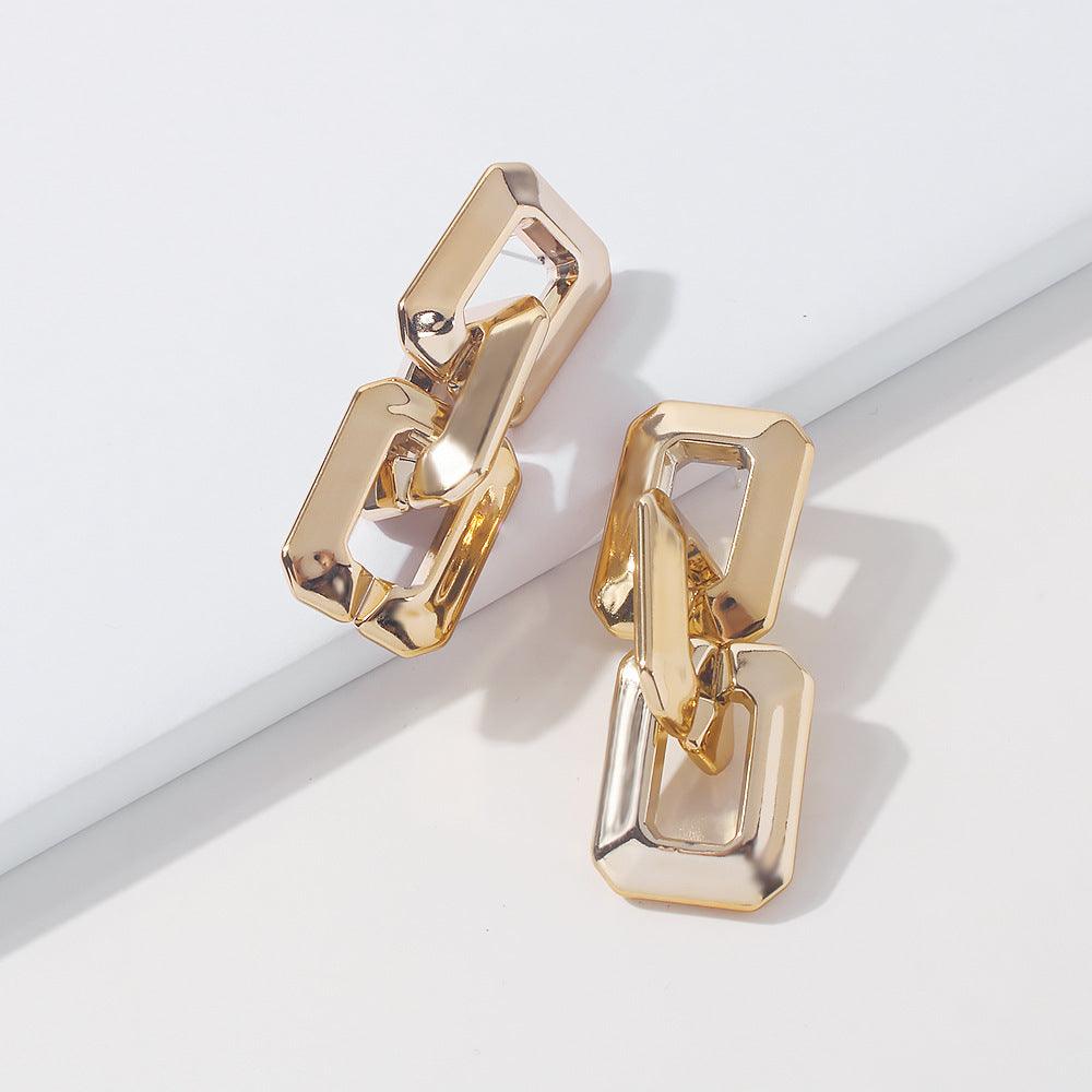 Earrings, PAPARAZZI|Chunky Square Gold Chain Earrings