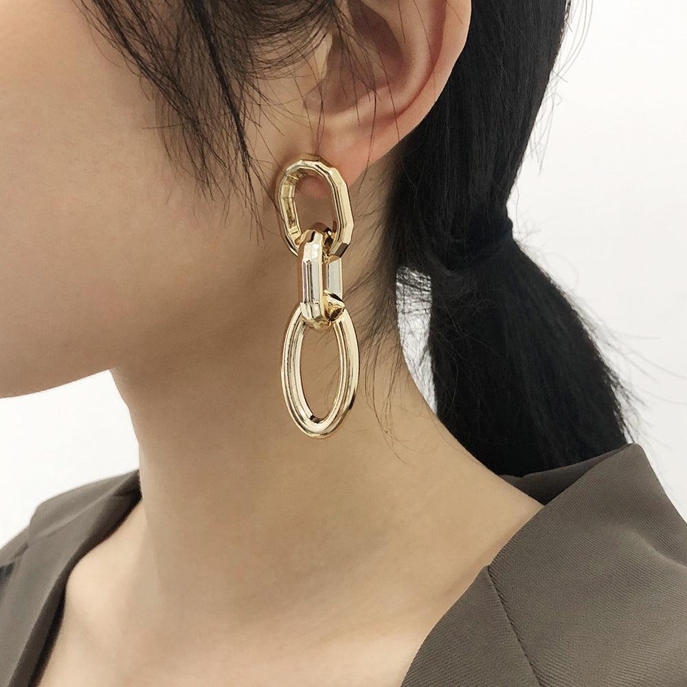 Earrings, PAPARAZZI|Chunky Oval Gold Chain Earrings