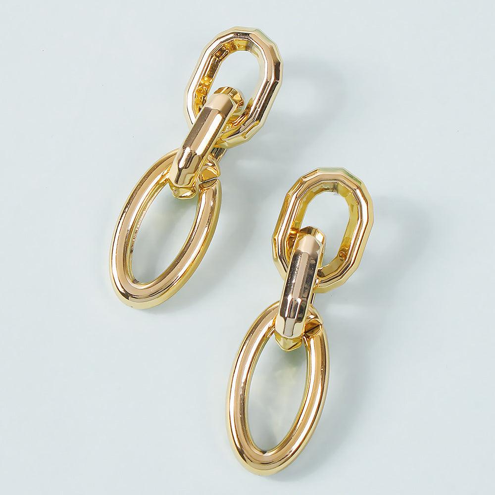 Earrings, PAPARAZZI|Chunky Oval Gold Chain Earrings