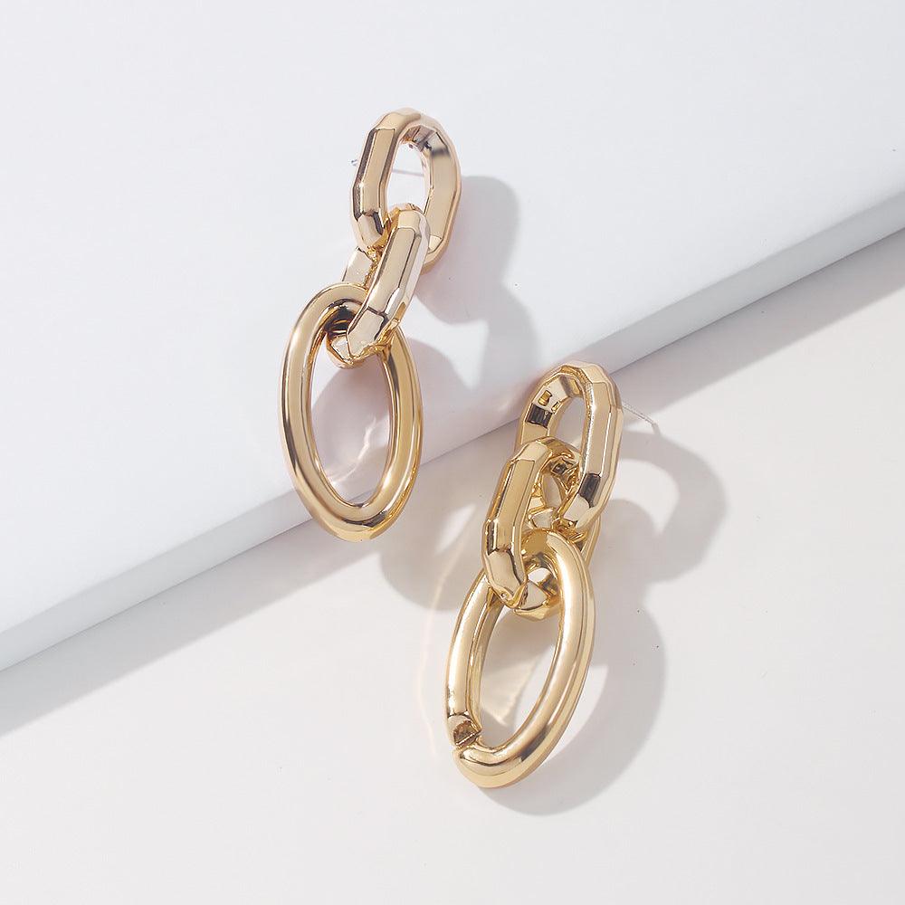 Earrings, PAPARAZZI|Chunky Oval Gold Chain Earrings