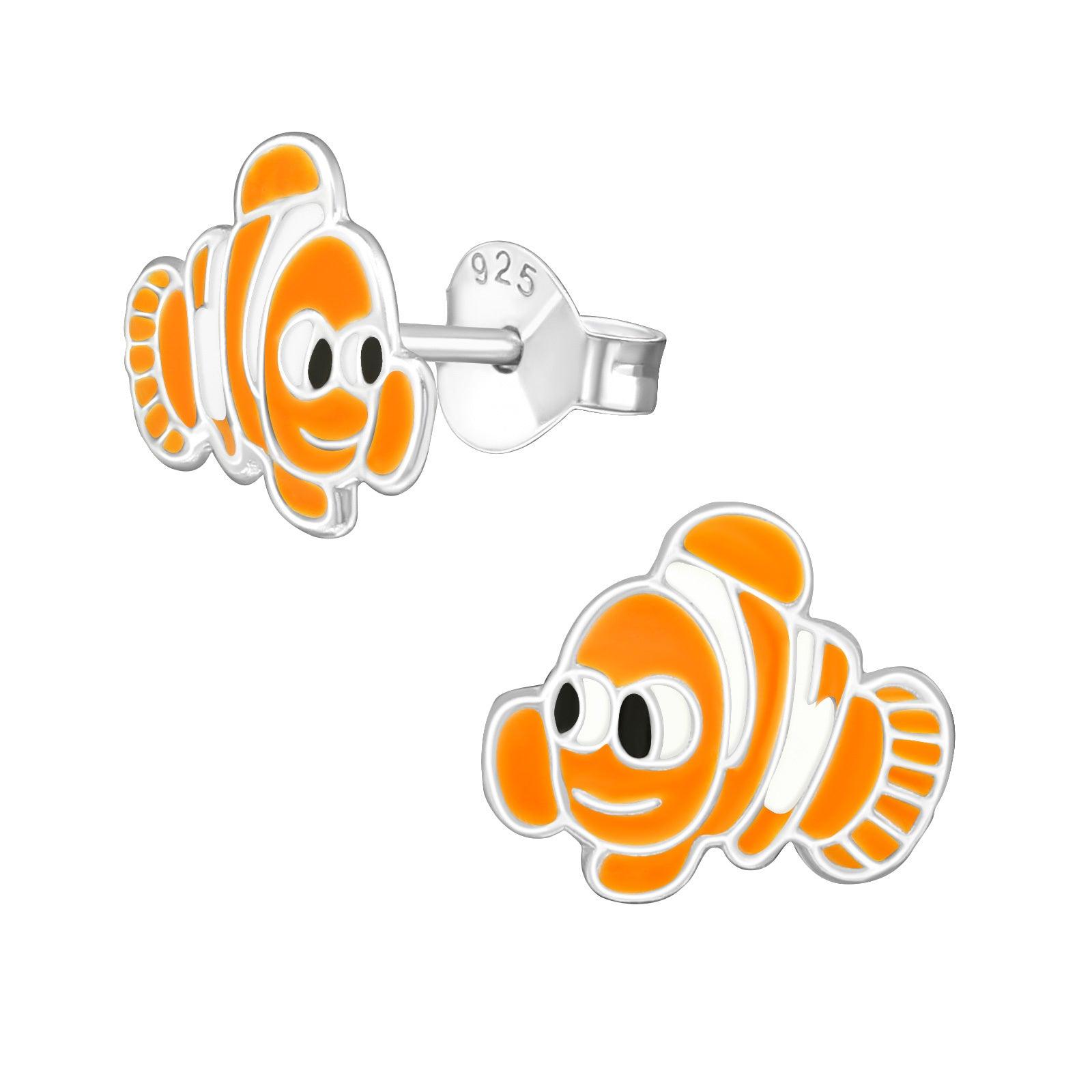 Children's silver earrings, Clownfish Nemo earrings