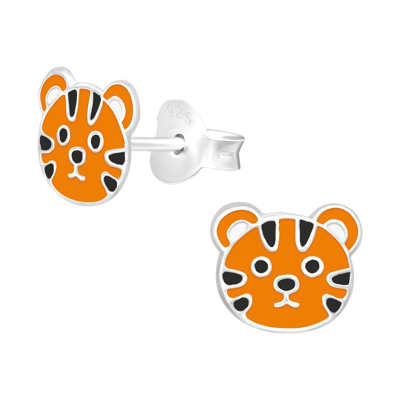 Children's silver earrings, Tiger earrings