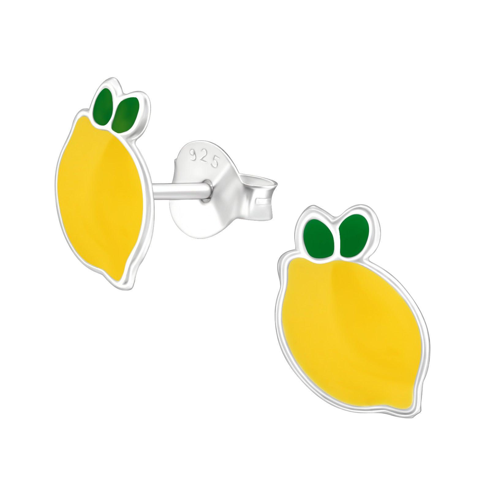 Silver stud earrings, Lemon earrings