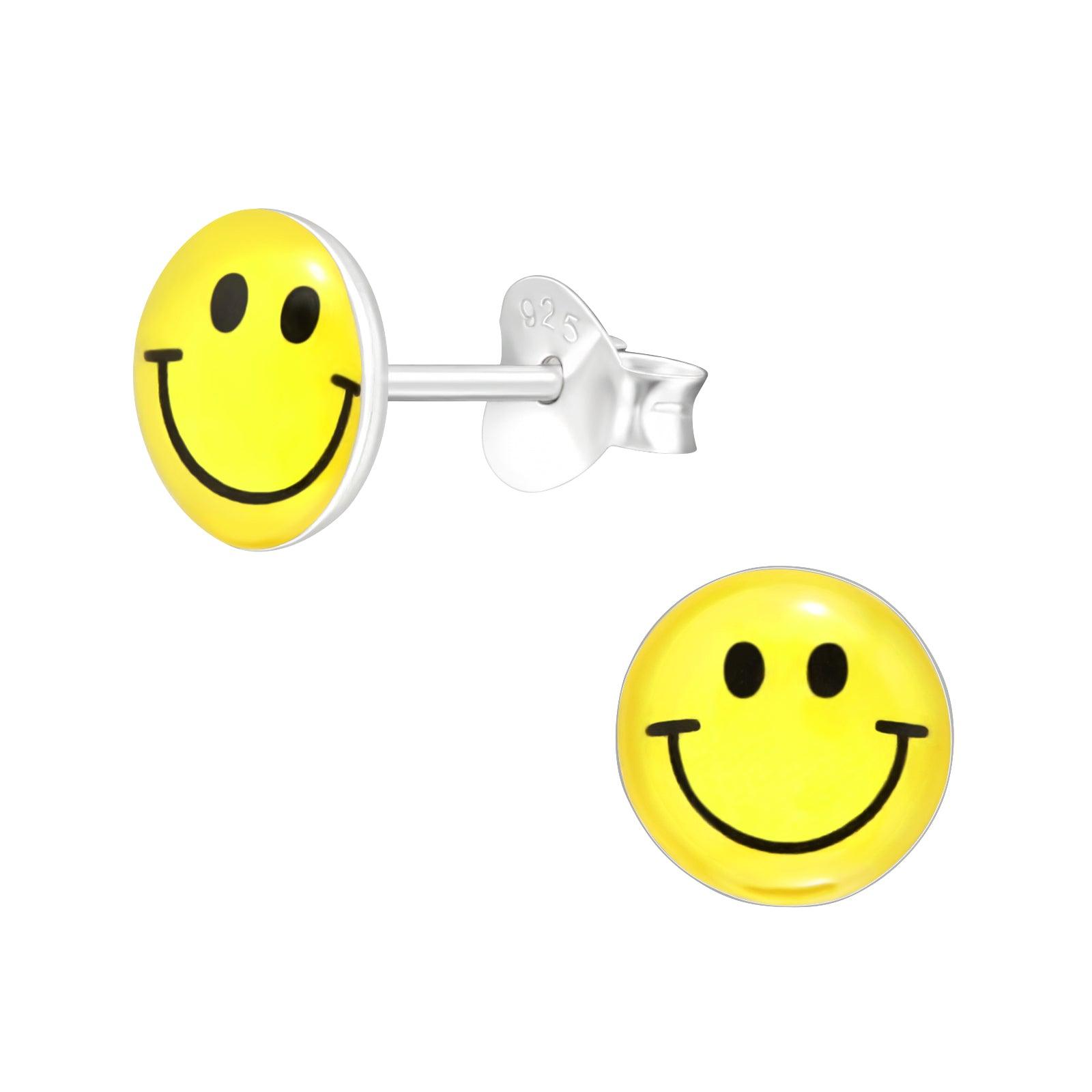 Silver stud earrings, Smiley face earrings