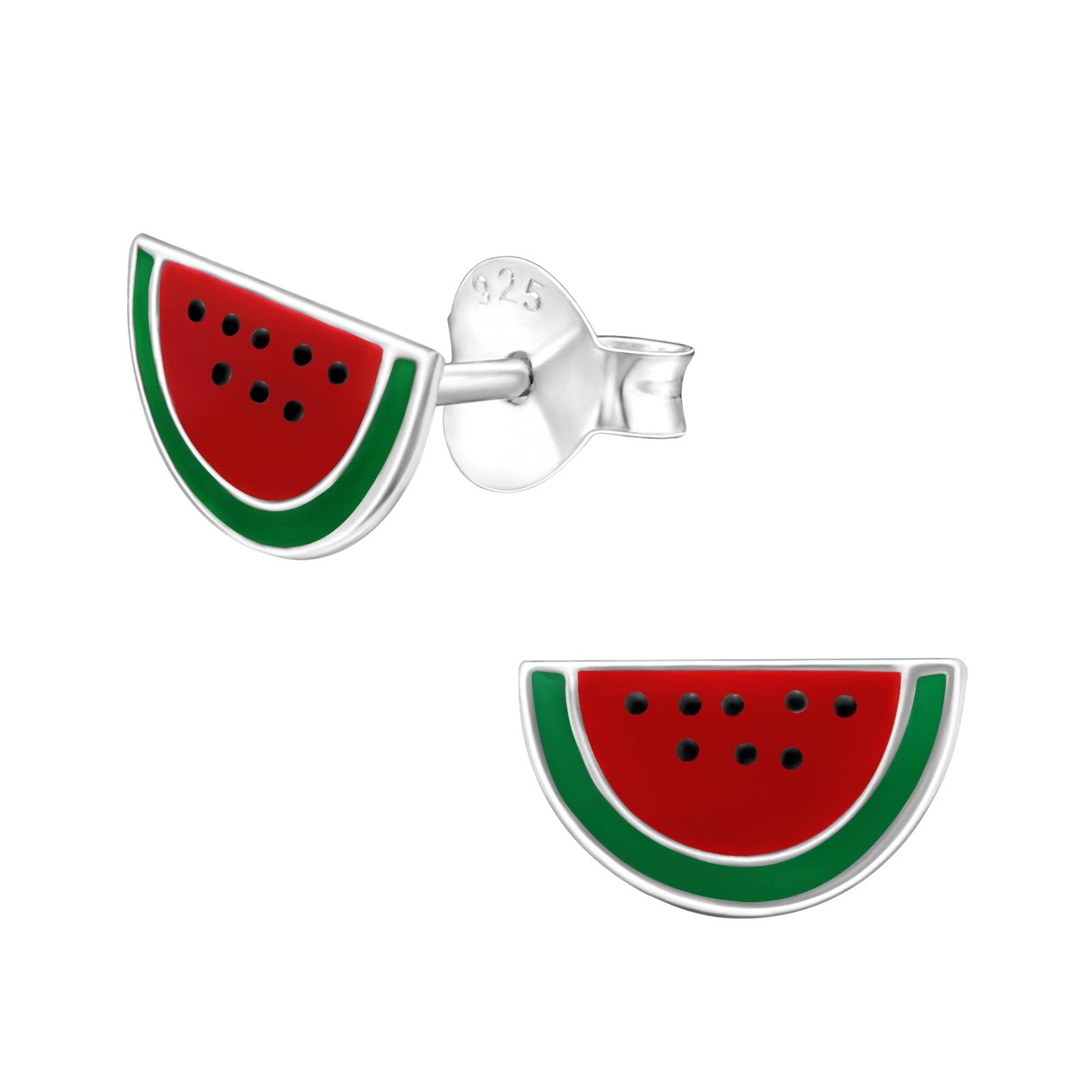 Silver stud earrings, Watermelon earrings