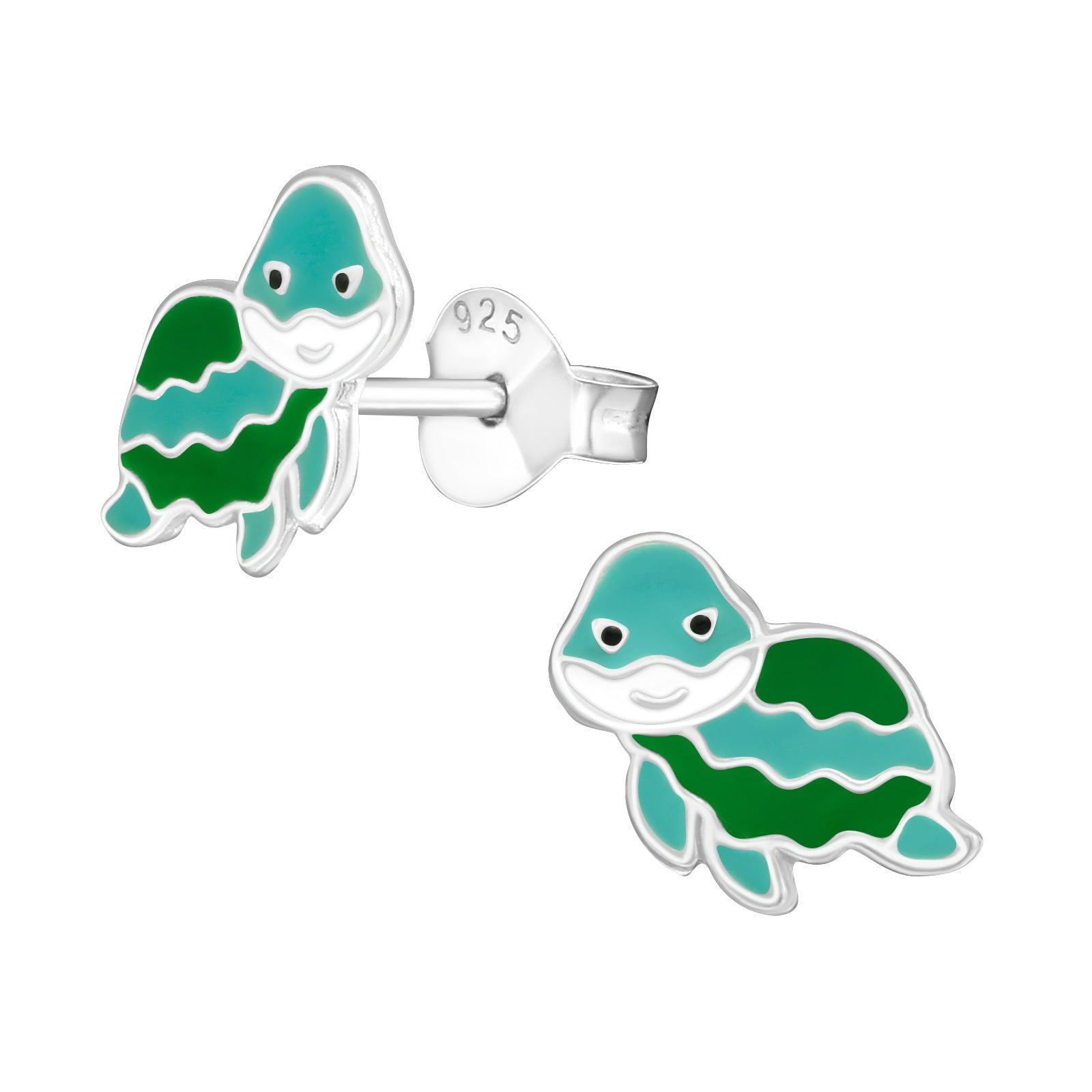 Children's silver earrings, Turtle earrings