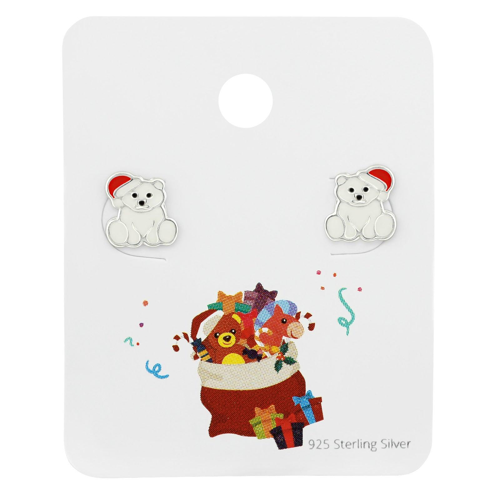 Children's silver earrings, Christmas Bear earrings