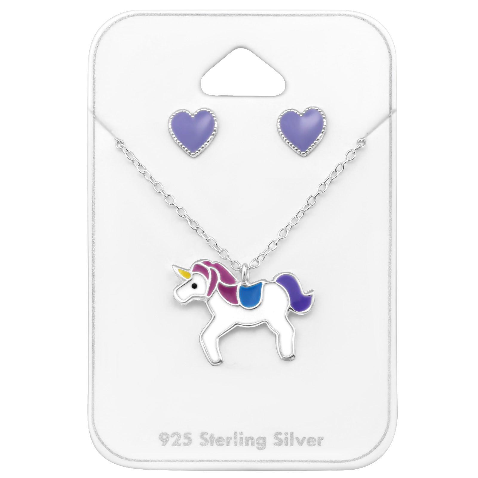 Children's silver jewelry set, Purple Unicorn