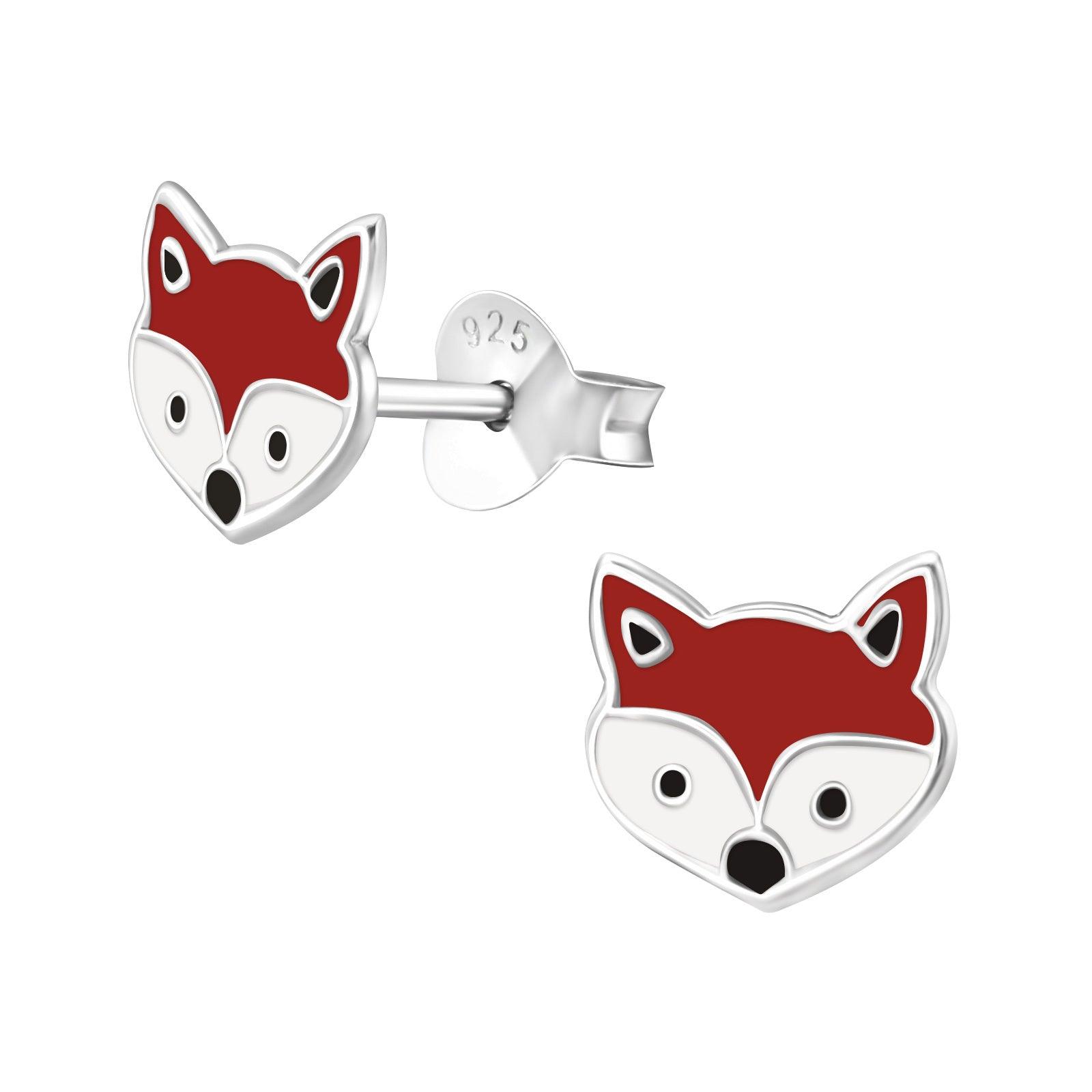 Children's silver earrings, Fox Head earrings