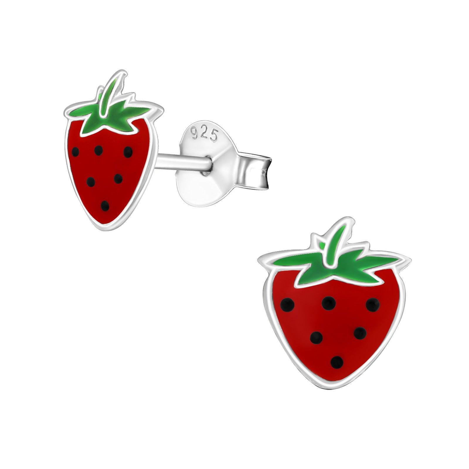 Children's silver earrings, Strawberry earrings