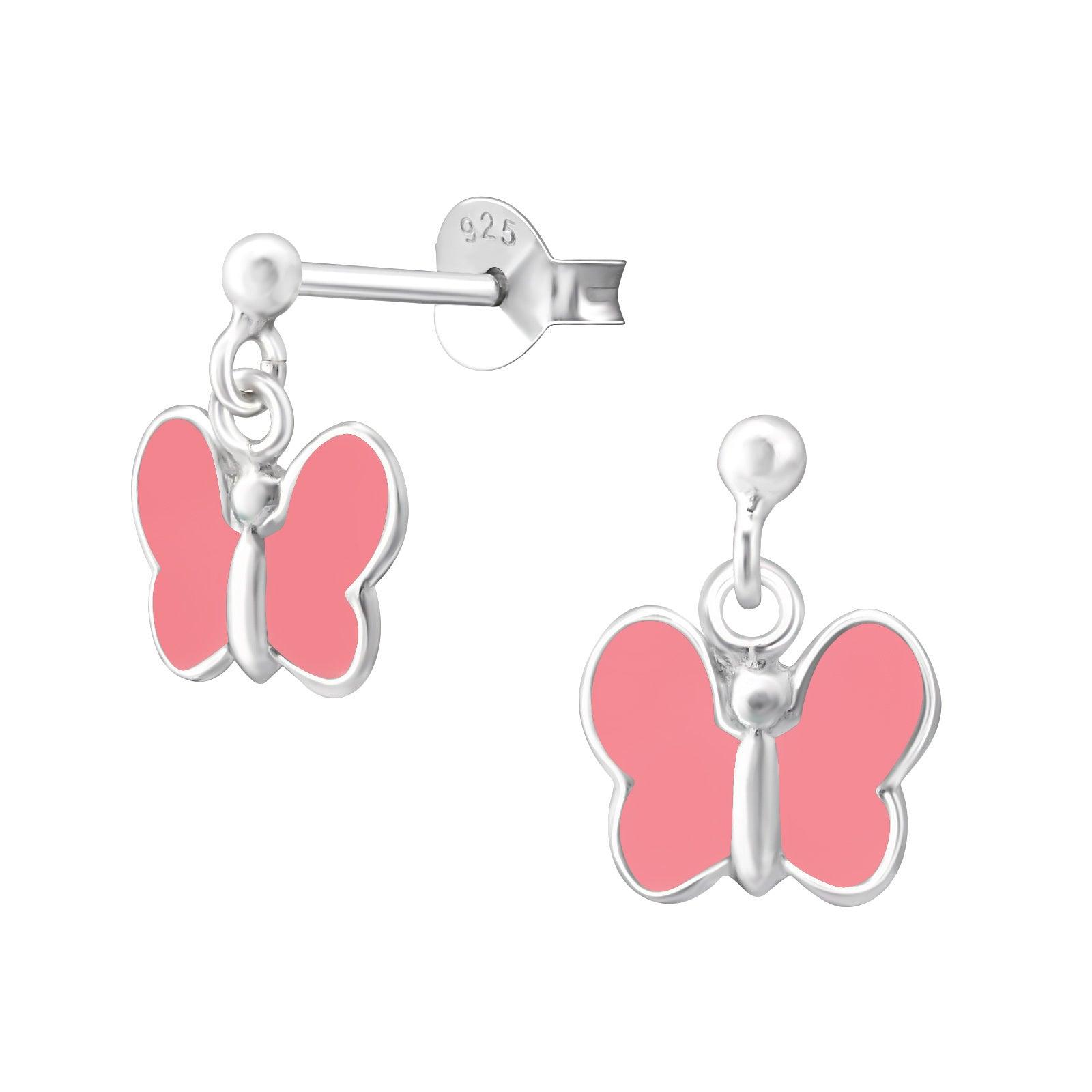 Children's silver earrings, Light Pink Summer Butterfly earrings