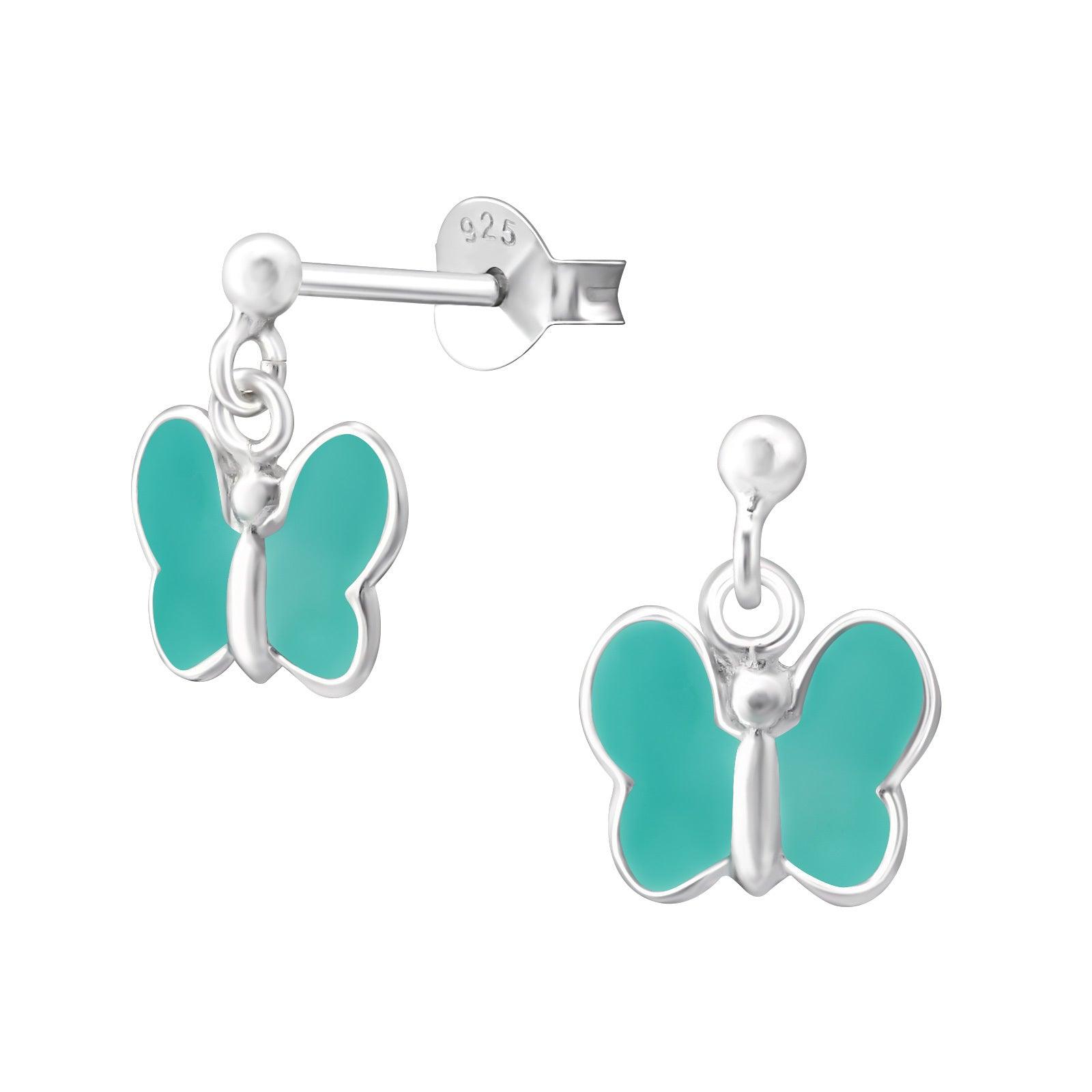 Children's silver earrings, Turquoise Summer Butterfly earrings