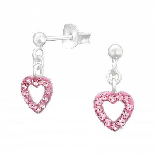 Children's silver earrings, Mini Pink Heart earrings