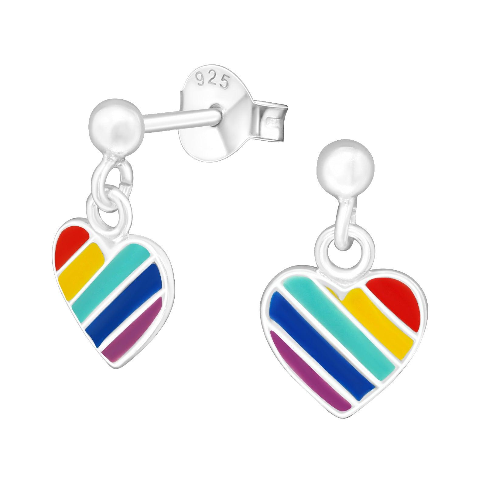 Silver earrings, Rainbow Heart earrings