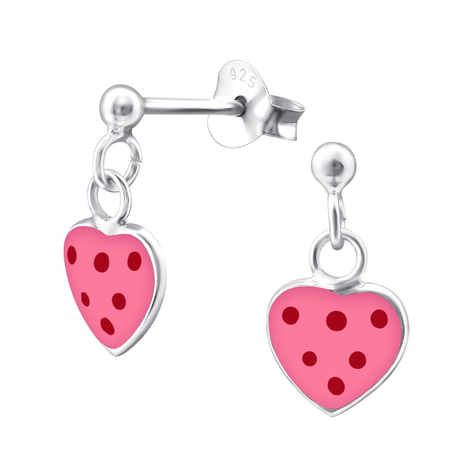 Children's silver earrings, Polkadot Heart earrings