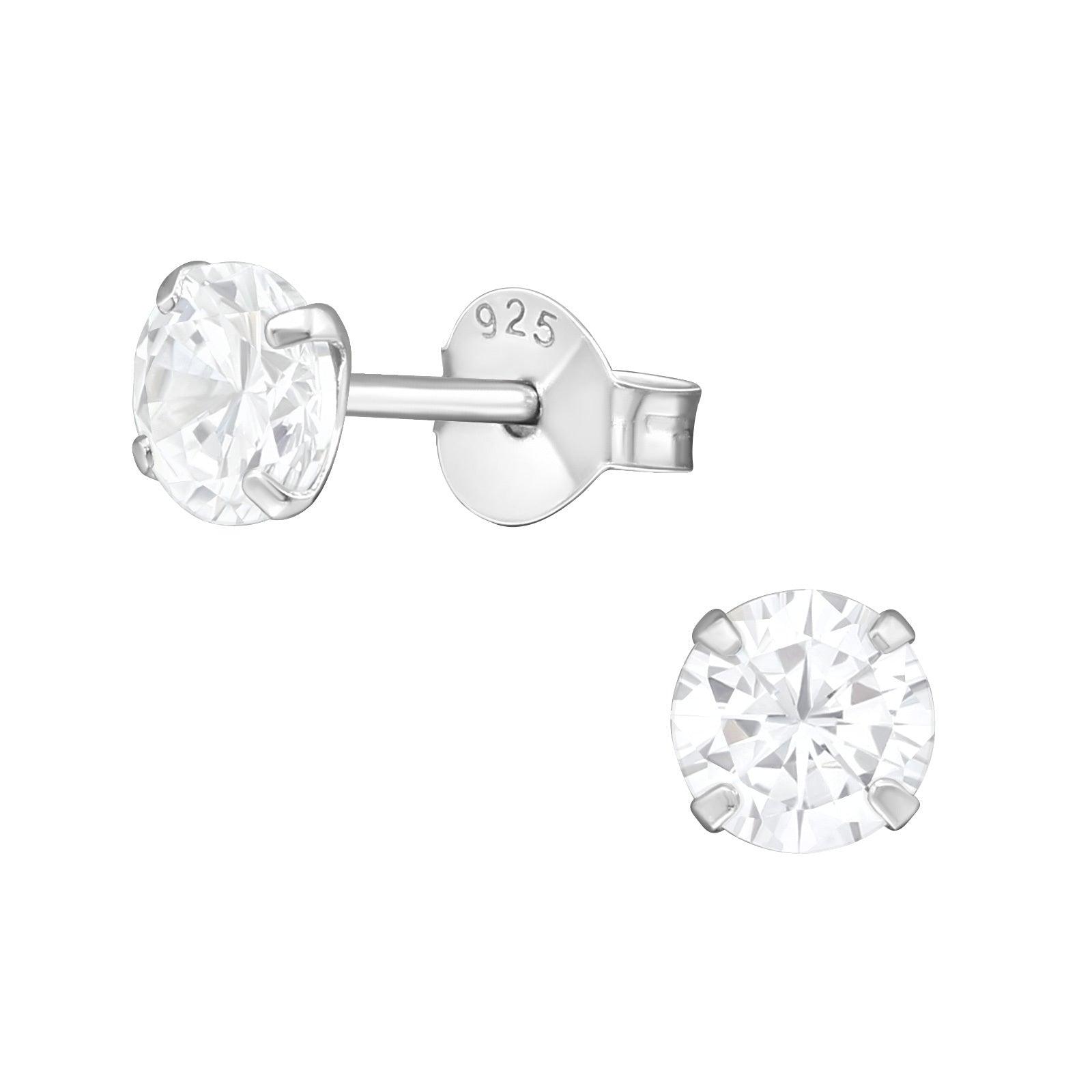 Silver stud earrings, Classic Round 5mm CZ Crystal OX glitter studs