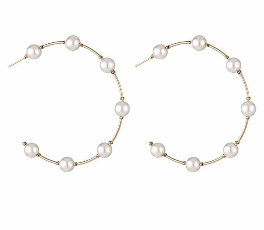 Earrings, PAPARAZZI|Light Pearl Hoops