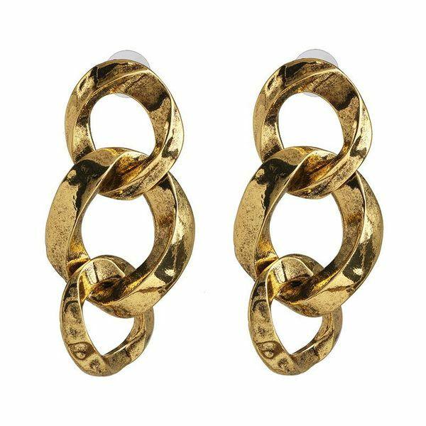 Earrings, PAPARAZZI|Wild Oval Gold Chain Earrings