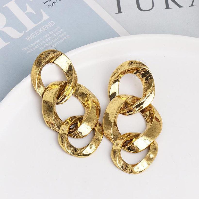 Earrings, PAPARAZZI|Wild Oval Gold Chain Earrings