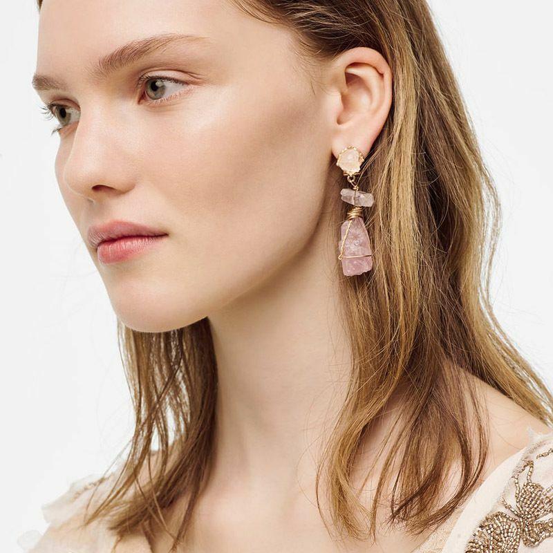 Earrings, FRENCH RIVIERA|Modern Pink Earrings in Gold