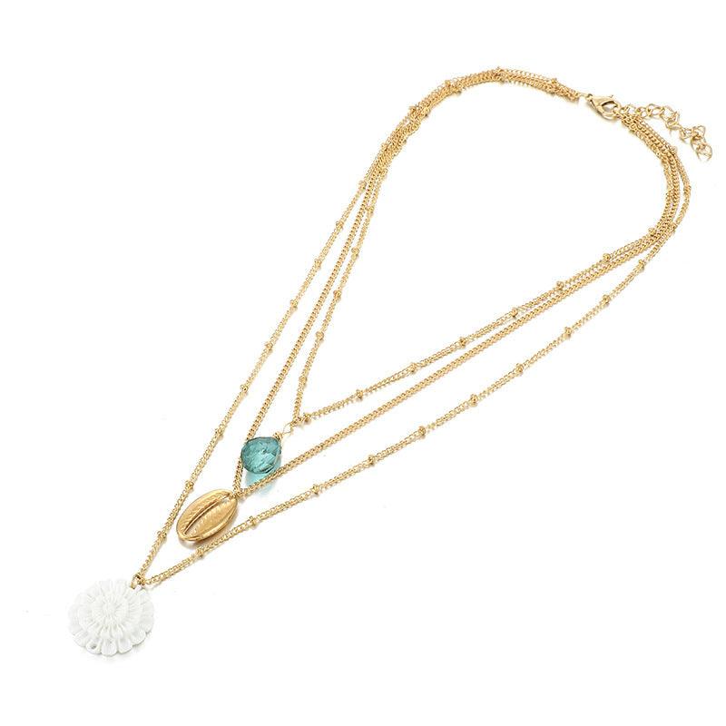 Layered necklace, FRENCH RIVIERA|Summer Lotus Necklace in Gold