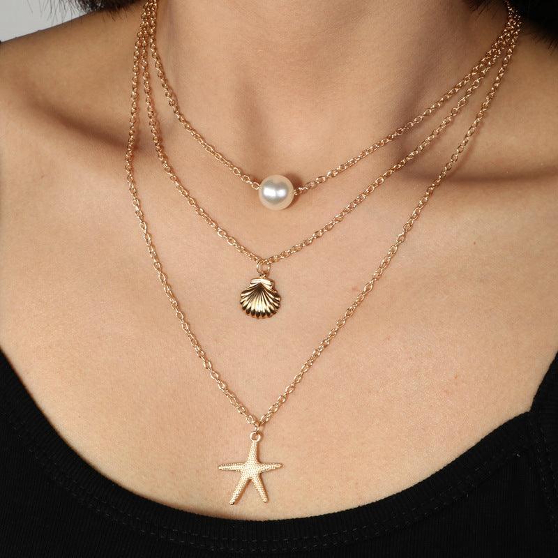 Layered necklace, FRENCH RIVIERA|Summer Seastar Necklace in Gold