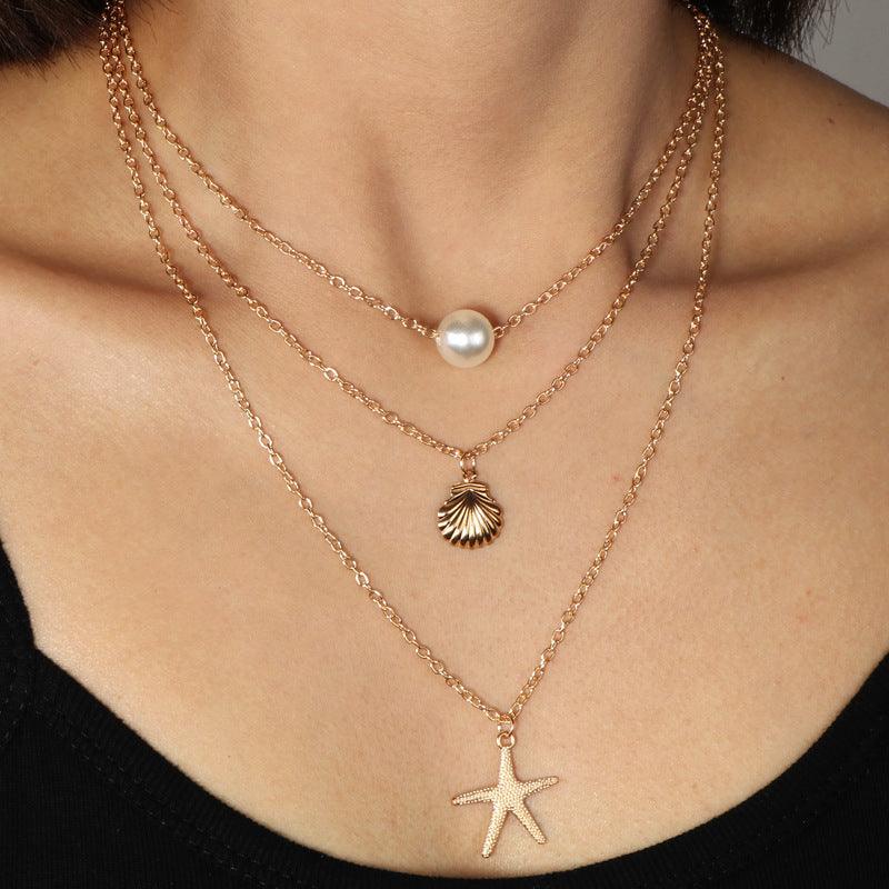 Layered necklace, FRENCH RIVIERA|Summer Seastar Necklace in Gold