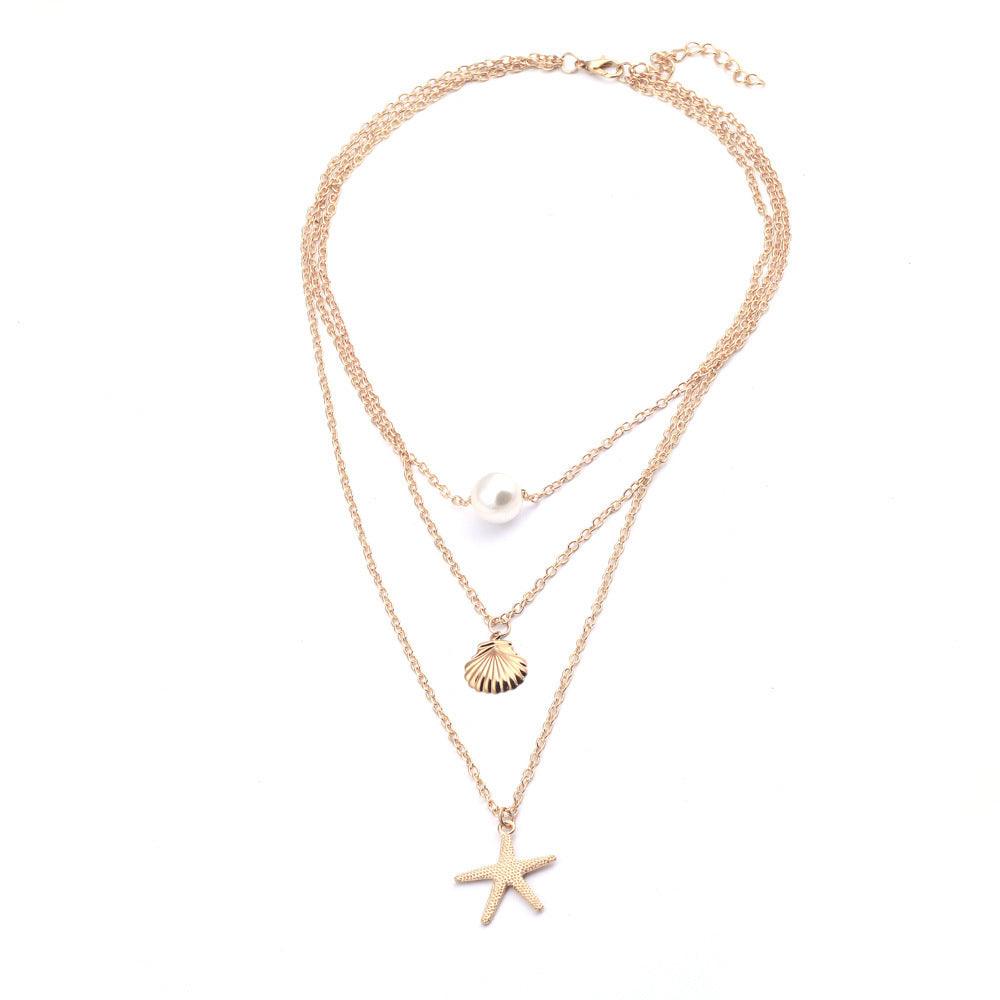 Layered necklace, FRENCH RIVIERA|Summer Seastar Necklace in Gold