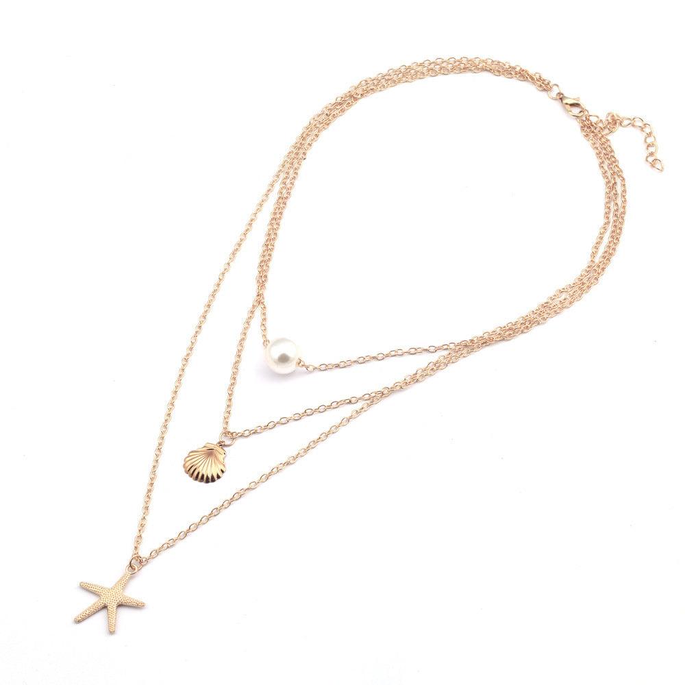 Layered necklace, FRENCH RIVIERA|Summer Seastar Necklace in Gold