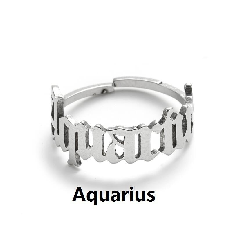 Surgical steel ring, Horoscope text jewelry for zodiac signs