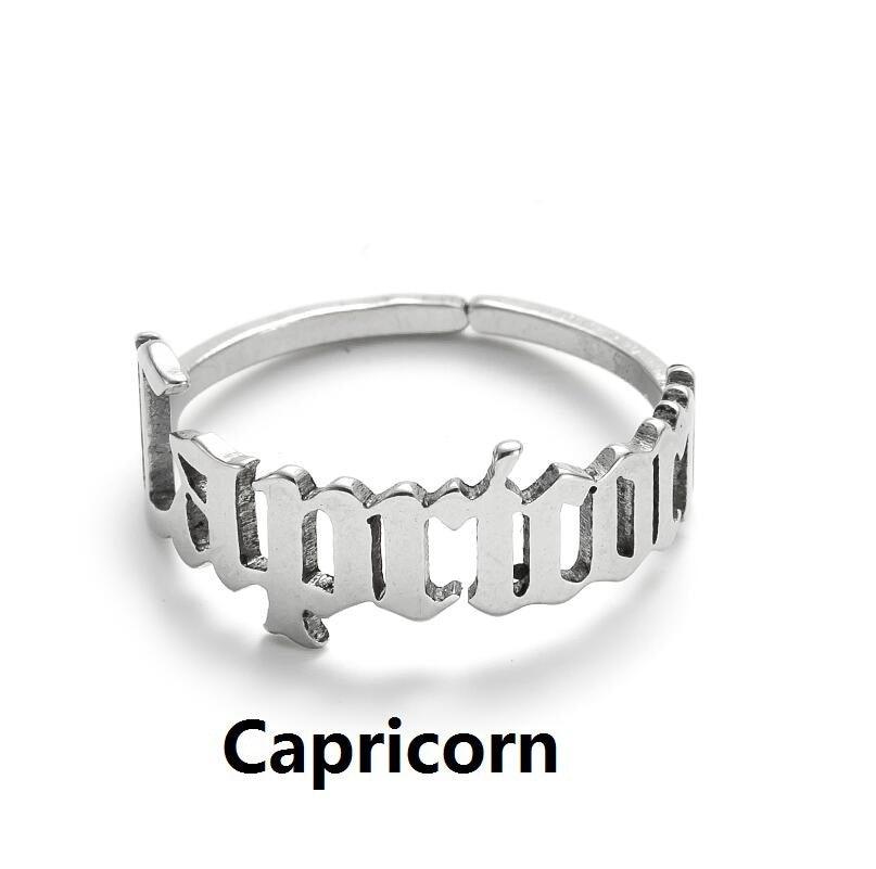 Surgical steel ring, Horoscope text jewelry for zodiac signs