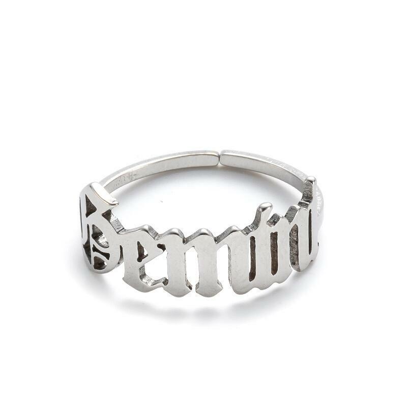 Surgical steel ring, Horoscope text jewelry for zodiac signs