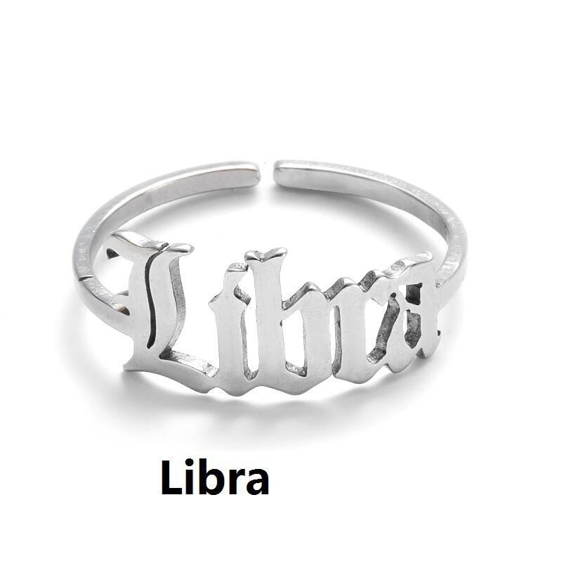 Surgical steel ring, Horoscope text jewelry for zodiac signs