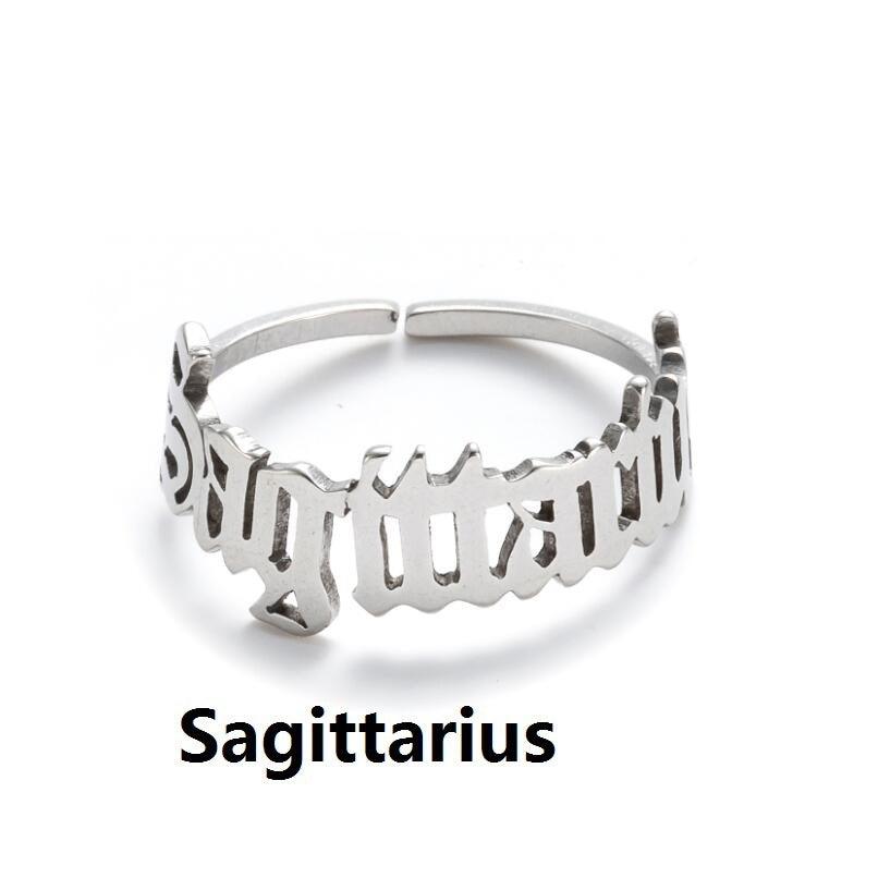 Surgical steel ring, Horoscope text jewelry for zodiac signs