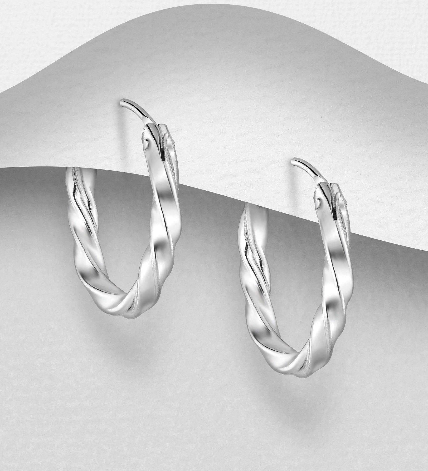 Silver rings, Twisted Silver Hoops