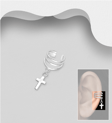 Earring/climber, Non-Piercing Silver Ear Cuff with Cross