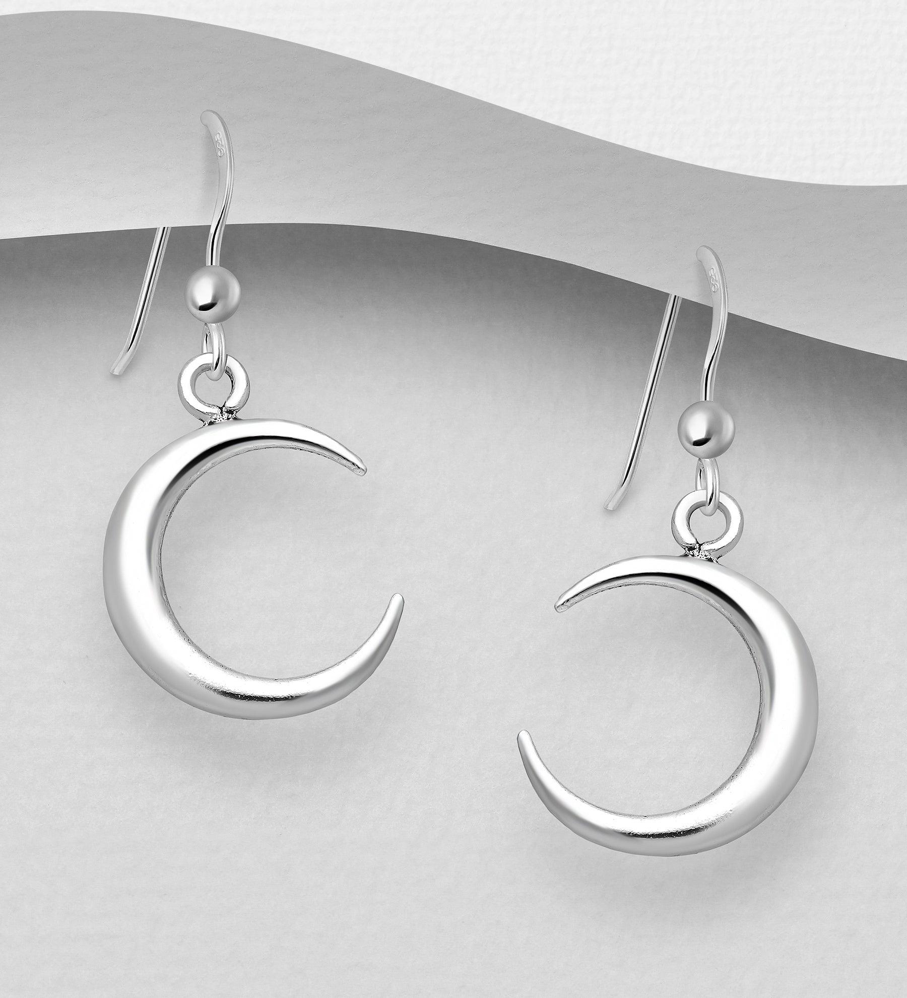 Silver earrings, Crescent Moon earrings