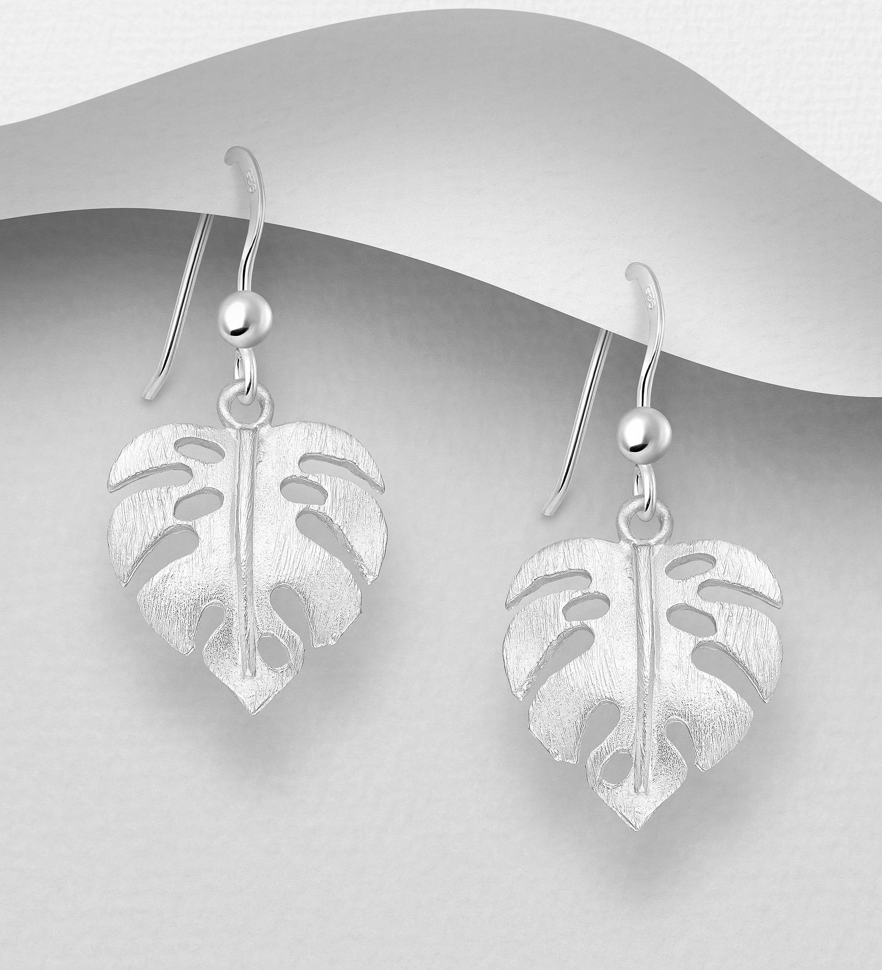 Silver earrings, Monstera Deliciosa monster leaf earrings